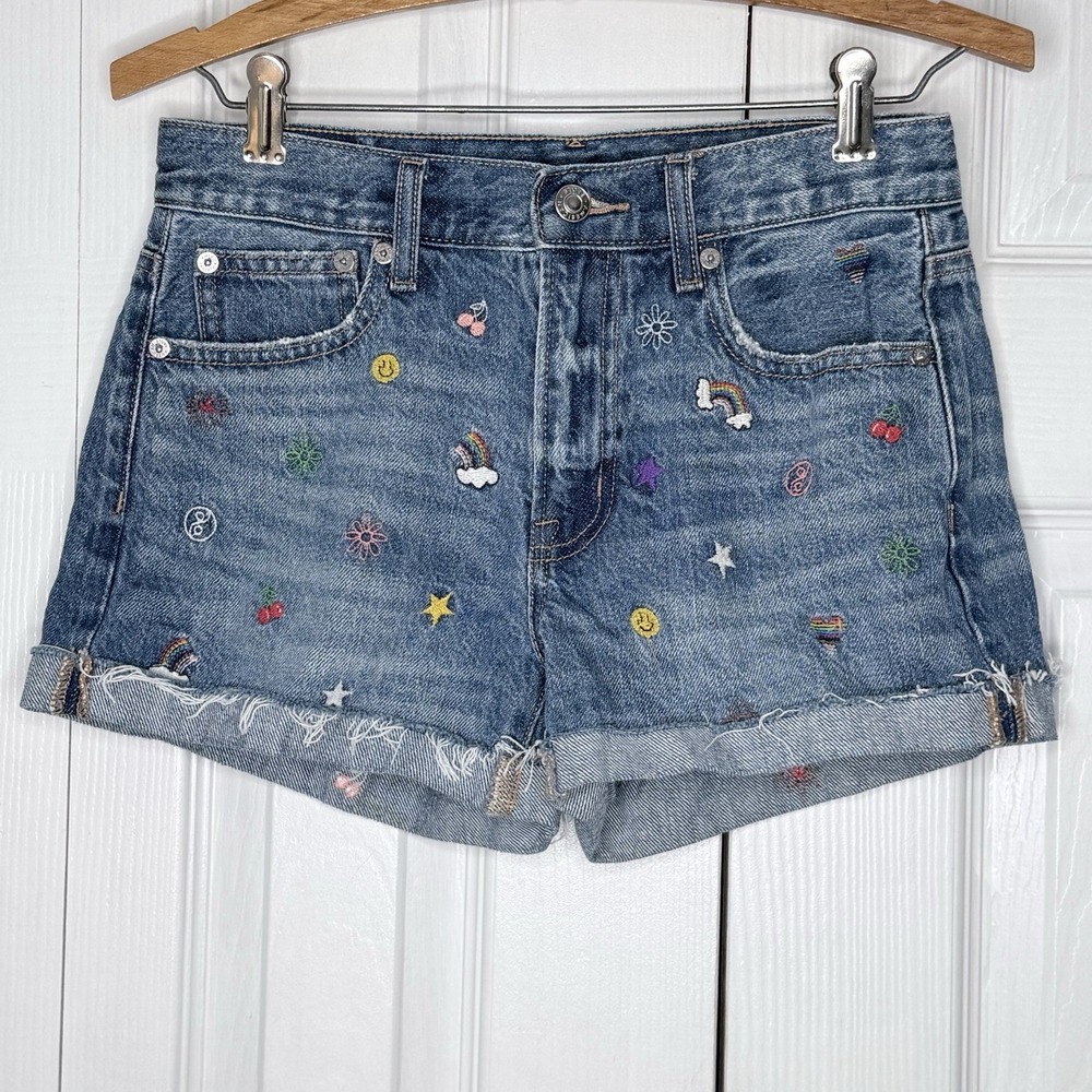American Eagle AE Denim '90s Boyfriend Short Embroidered, Size 0 Denim‎ Blue
